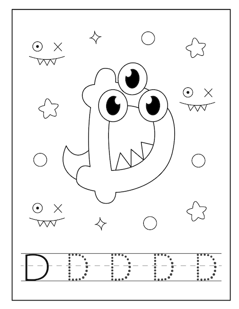 Vektor monster-zeichen-alphabet-malvorlagen für kinder