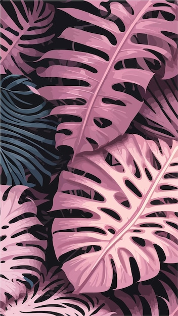 Vektor monstera-blätter in einem flachen 2d-pink-vektor isoliert