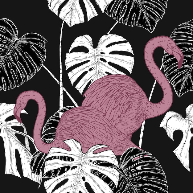 Monstera mit flamingomuster eigenhändig zeichnen