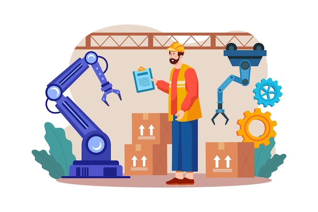 Montagelinie mit industriellen Roboterarmen
