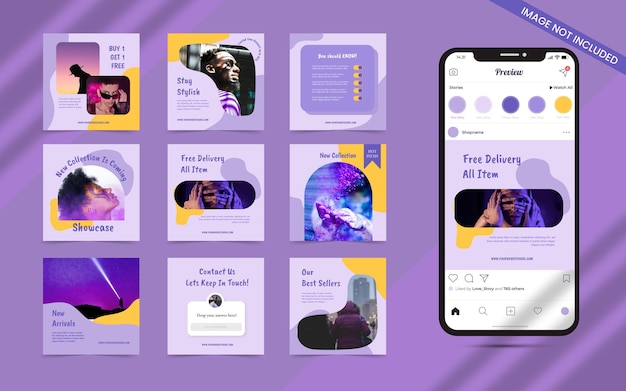 Moodboard- und Engagement-Content-Ideen für Instagram-Social-Media-Set-Post-Banner mit bearbeitbarer Fotovorlage