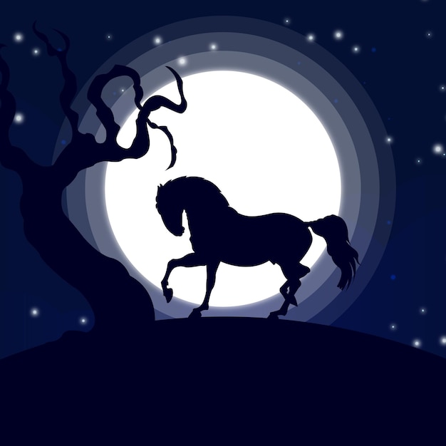 Vektor moonlight horse silhouette landschaft vektor-illustration