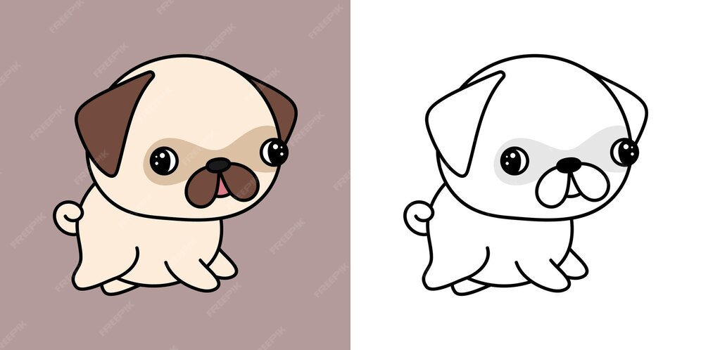 Mops clipart mehrfarbig und schwarz und weiß. schöner clipartmopshund