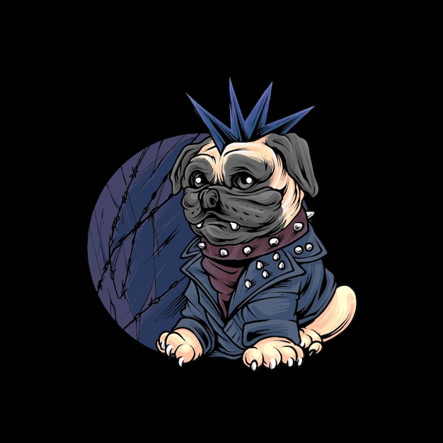 Mops-hund mit jacke punk-gangster-premium-vektor