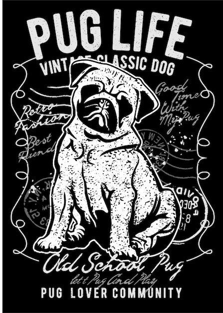 Mops, Vintage Illustration Poster.