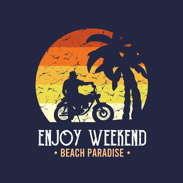 Morning vibes motorcycle beach typografie für t-shirt-druck mit palmbeach und motorrad