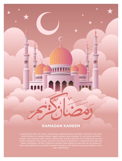 Vektor moschee auf dem himmel illustration für ramadan kareem