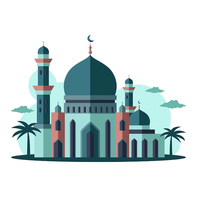 Moschee-gebäude-illustration im flachen stil