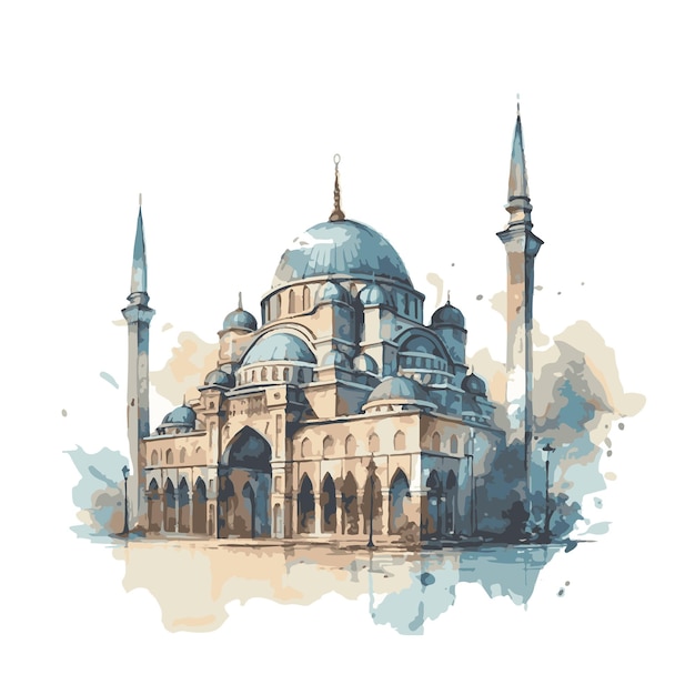 Moschee gezeichnet mit aquarellvektorillustrator