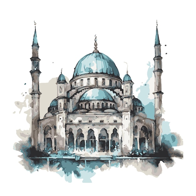 Moschee gezeichnet mit aquarellvektorillustrator