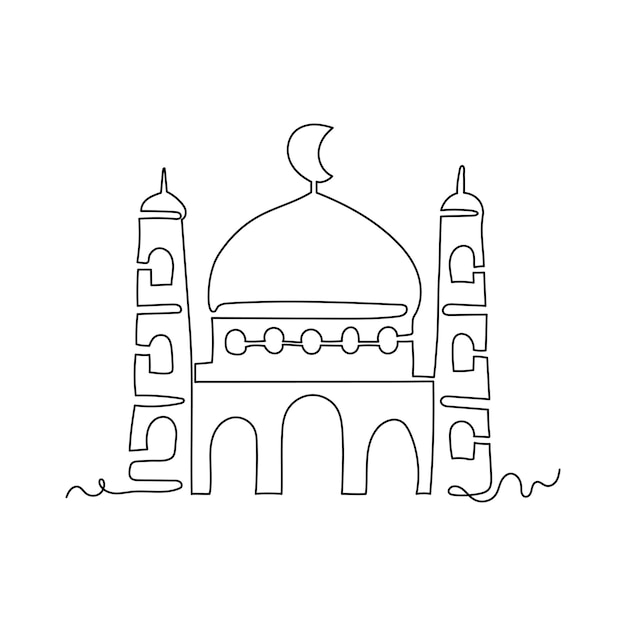 Vektor moschee-illustration durchgehende linienzeichnung