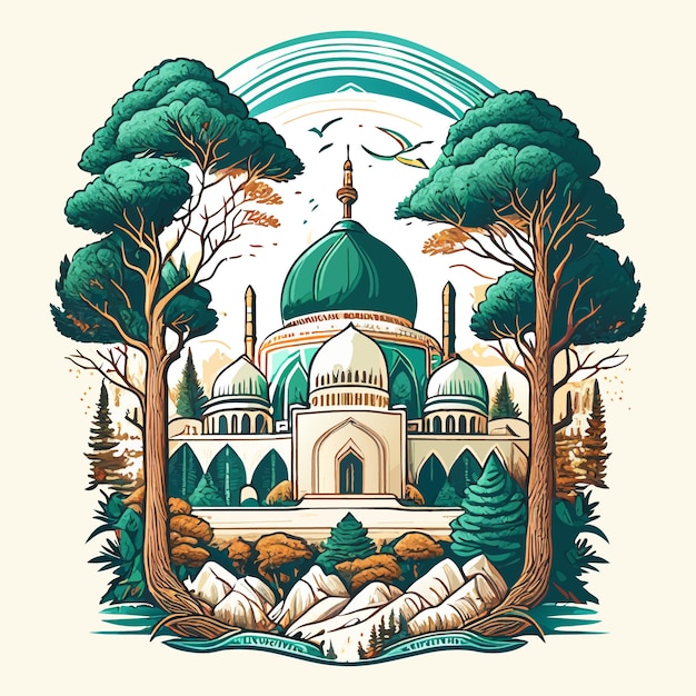 Moschee-Illustration in Bäumen