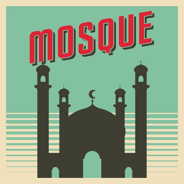 Vektor moschee poster illustration im retro-stil