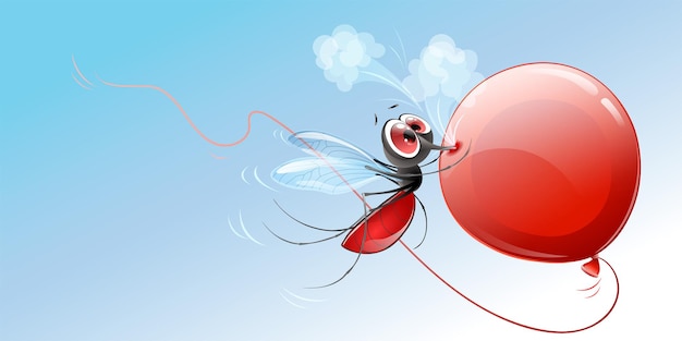 Vektor moskito fliegt auf rotem ballon