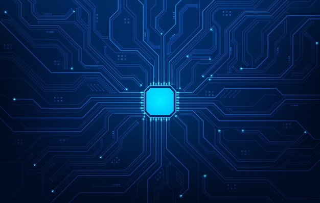 Motherboard-Technologie Schaltkreis-Computer auf blauem Hintergrund CPU-Chip-elektronischer Prozessor