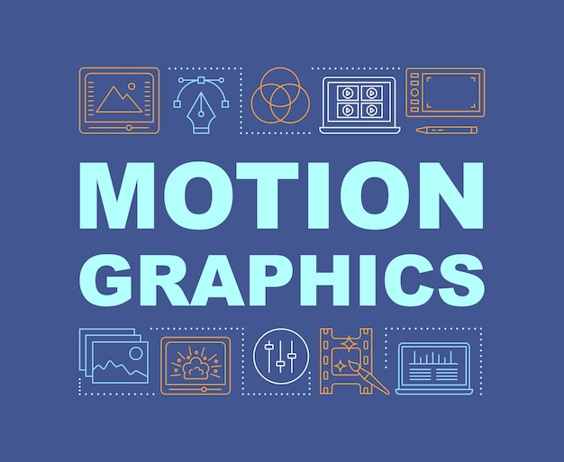 Motion-graphics-wort-konzepte-banner. visuelle effekte. animation. videobearbeitungsdienste. präsentation, webseite. isolierte typografie-idee mit linearen symbolen. vektor-umriss-illustration