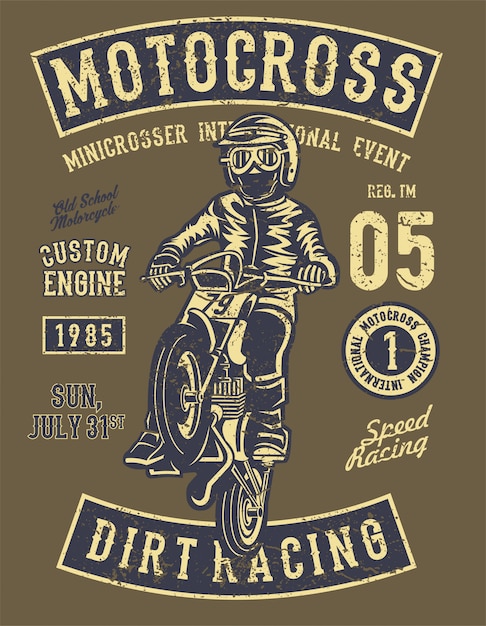 Vektor motocross dirt racing. weinlese-illustration