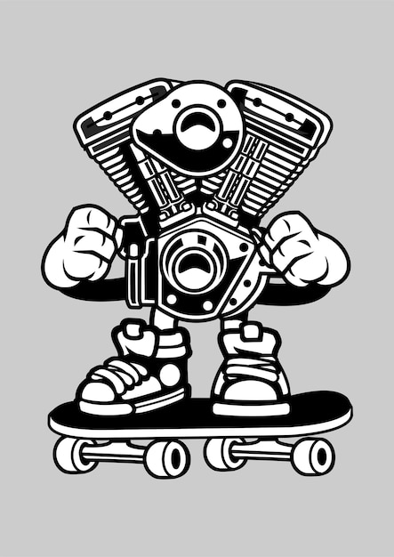 Vektor motor-skateboard-cartoon-figur