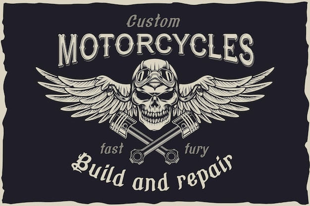 Motorrad benutzerdefinierte Reparatur Schädel Vektor Emblem