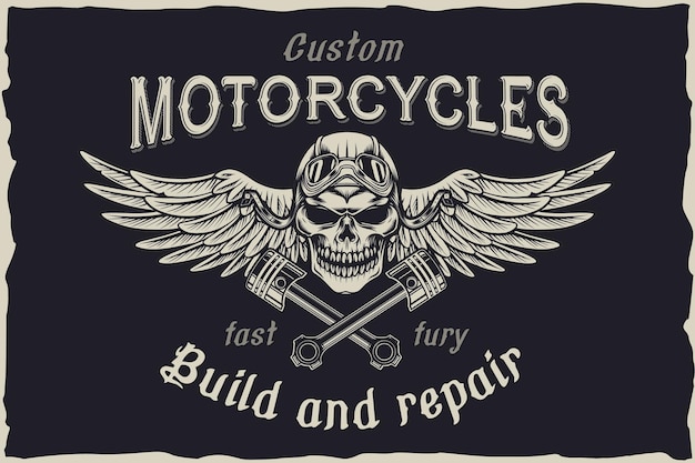 Motorrad benutzerdefinierte reparatur schädel vektor emblem