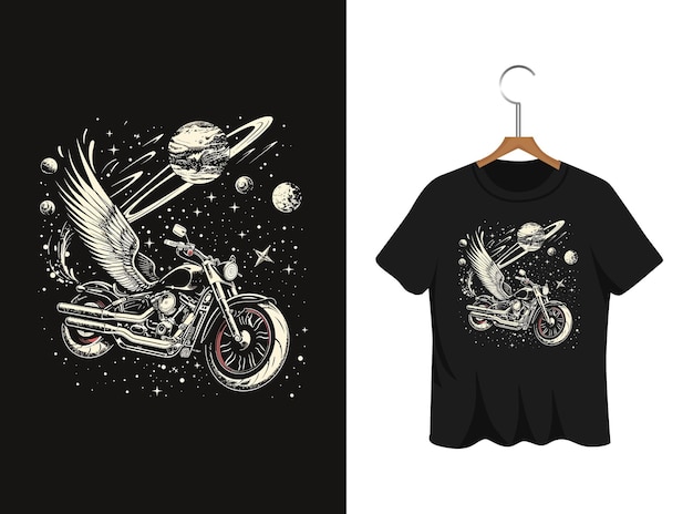 Motorrad mit flügeln t-shirt design kunstwerk