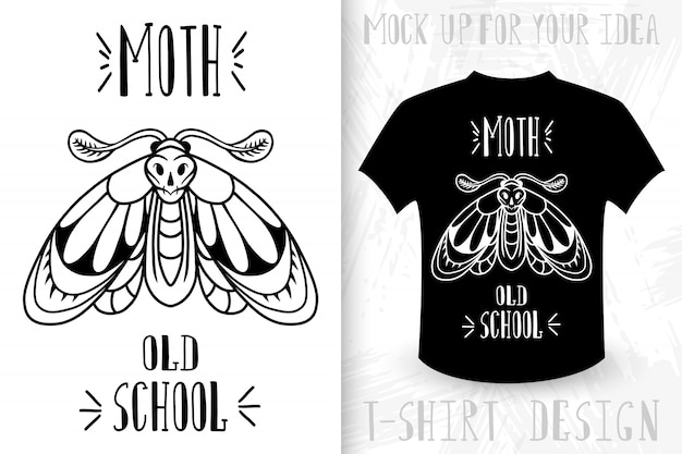 Motte. t-shirt-druck im vintage-monochrom-stil.