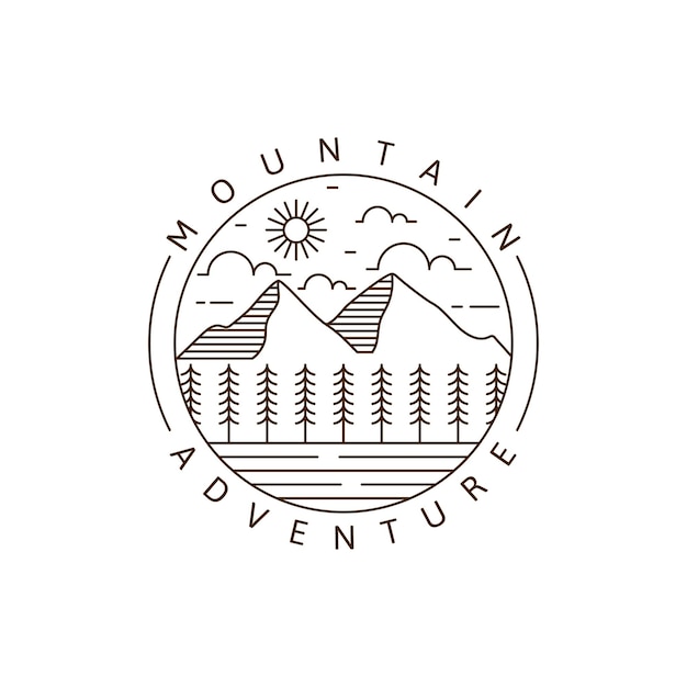 Mountain adventure outdoor monoline oder line art style vector illustration