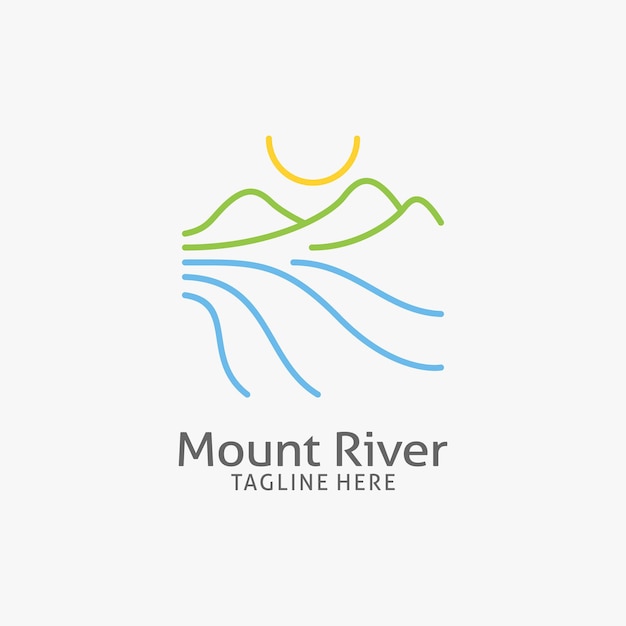 Vektor mountain river logo-design im linienstil