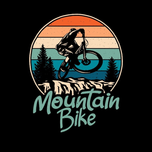 Mountainbike-t-shirt-grafikdesign, handgezeichneter linienstil mit digitaler farbe