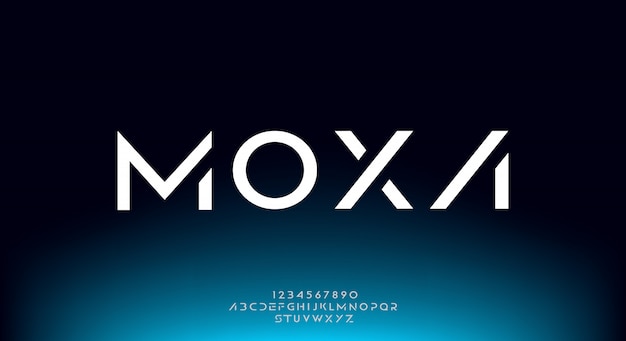 Moxa, eine abstrakte futuristische alphabetschrift mit technologiethema. modernes minimalistisches typografie-design premium