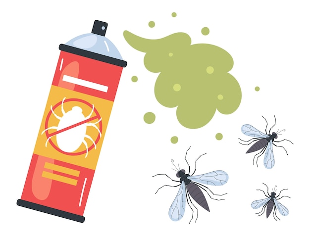 Vektor mückenspray tötet anti-käferfliegen-insektizid-konzept, flache grafikdesign-illustration