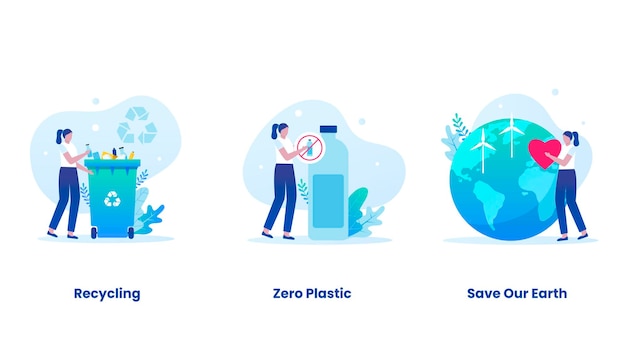 Müll-Recycling-Konzept-Vektor-Illustration-Set