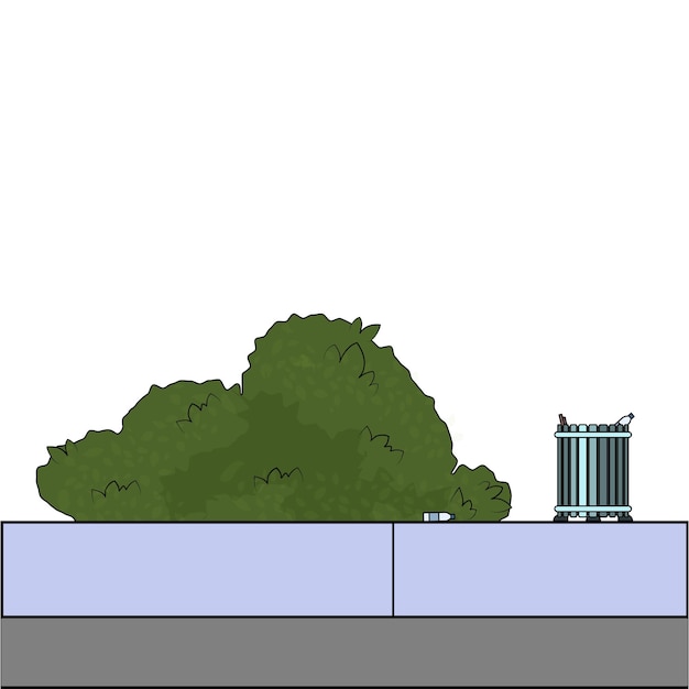 Mülltonne auf der straße grüner busch hintergrund vektor-illustration