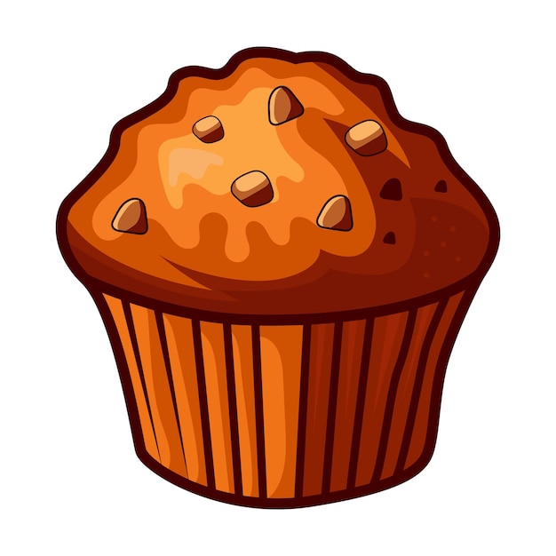 Muffinkuchen mit Schokoladenchips in Cartoon-Stil Vektorillustration