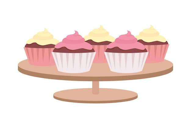 Vektor muffins mit schlagsahne halbflaches farbvektorobjekt element in voller größe auf weiß partykost leckeres dessert einfache cartoon-stilillustration für webgrafikdesign und animation