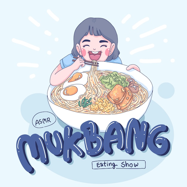 Mukbang karikaturillustration.