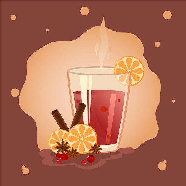 Mulled Wein in einem Glas mit Orange Zimt Badjan und Beeren Die Blasen und Dampf übertragen