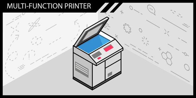 Multifunktionsdrucker isometrisches design-symbol vektor web illustration 3d buntes konzept