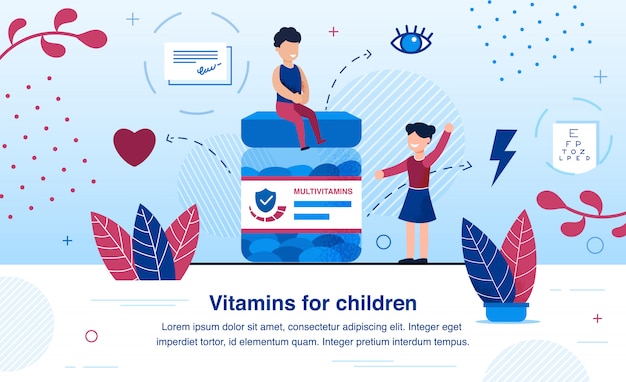 Multivitamine für kinderflache vektorillustration