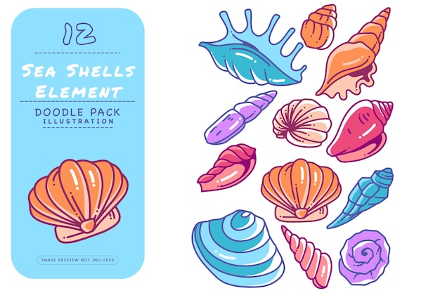 Muscheln doodle illustration pack