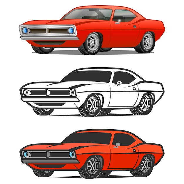 Muscle-car-cartoon-klassischer vektor-plakat-t-shirt-druck