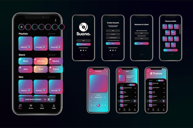 Music mobile app ui design mit iphone x mockup