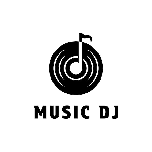 Musik-dj-logo mit vinyl-disc und note-konzeptidee