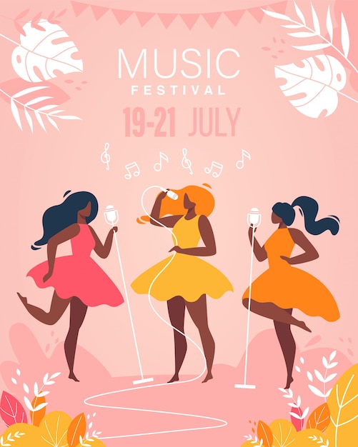 Musik festival girls musical band führen sie auf der bühne plakat