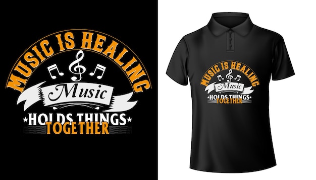 Vektor musik heilt, musik hält die dinge zusammen, typografie-t-shirt-design