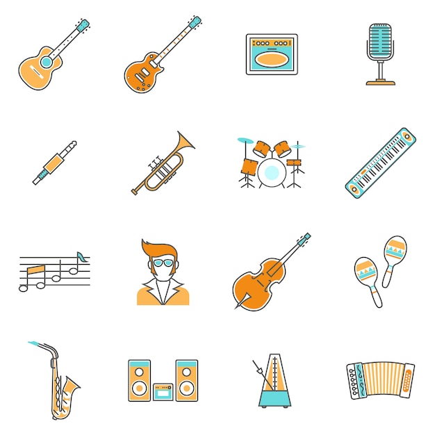 Musik icons line set