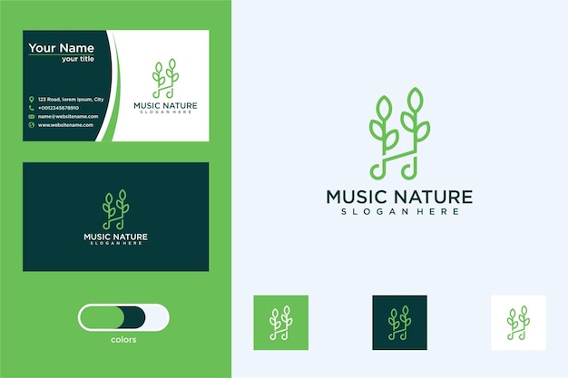 Musik mit elegantem blatt-logo-design und visitenkarte