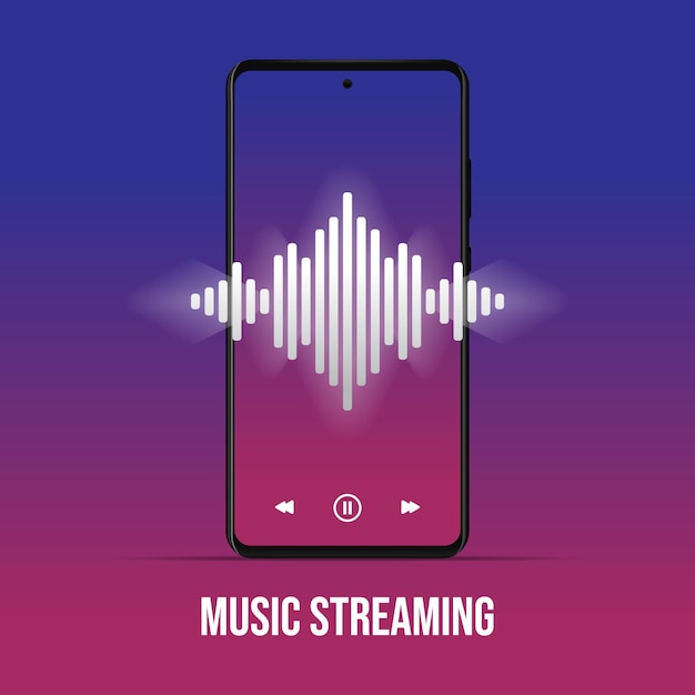 Vektor musik-streaming-mobile-app-design musik-streaming-podcast mit smartphone