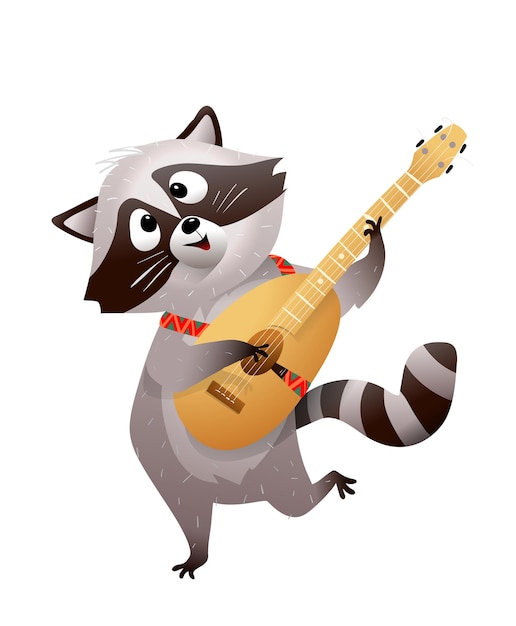 Vektor musikalische show raccoon spielen sie ukulele-instrument