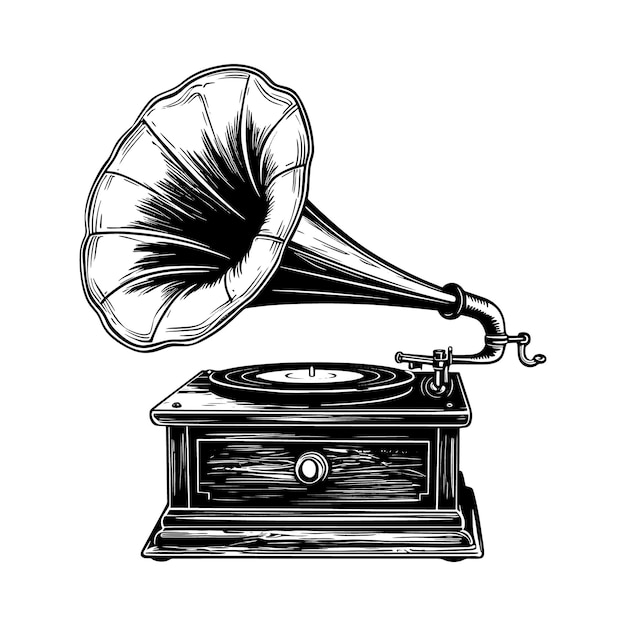 Vektor musikalisches grammophon vintage-holzschnitt-gravurstil-vektorillustration